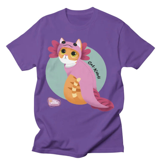Purple Cat-Xolotl original Pawsprings illustration graphic T-shirt mockup