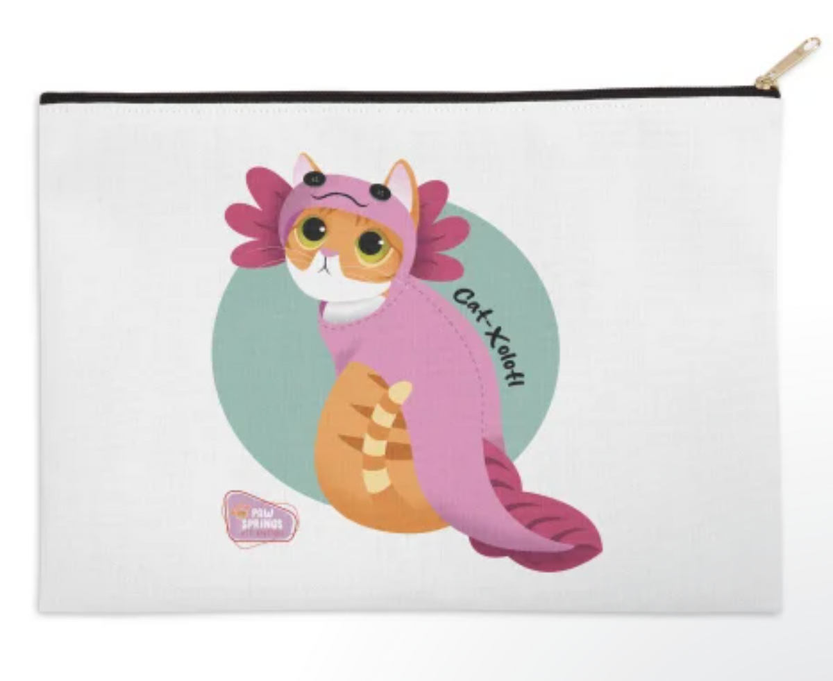Original product photo of white Pawsprings Cat-Xolotl zipper pouch